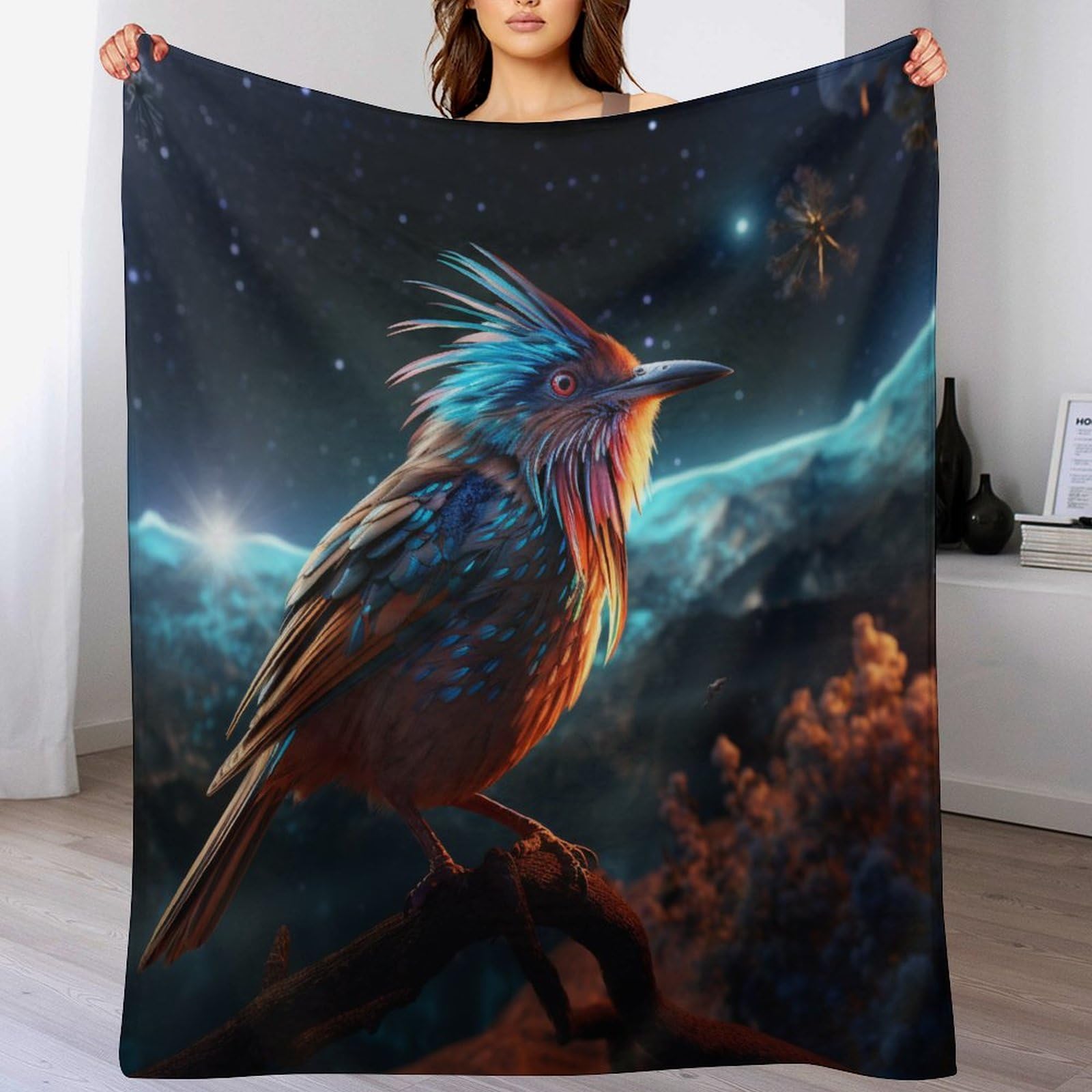 Couverture super douce et moelleuse motif oiseau 150x200cm