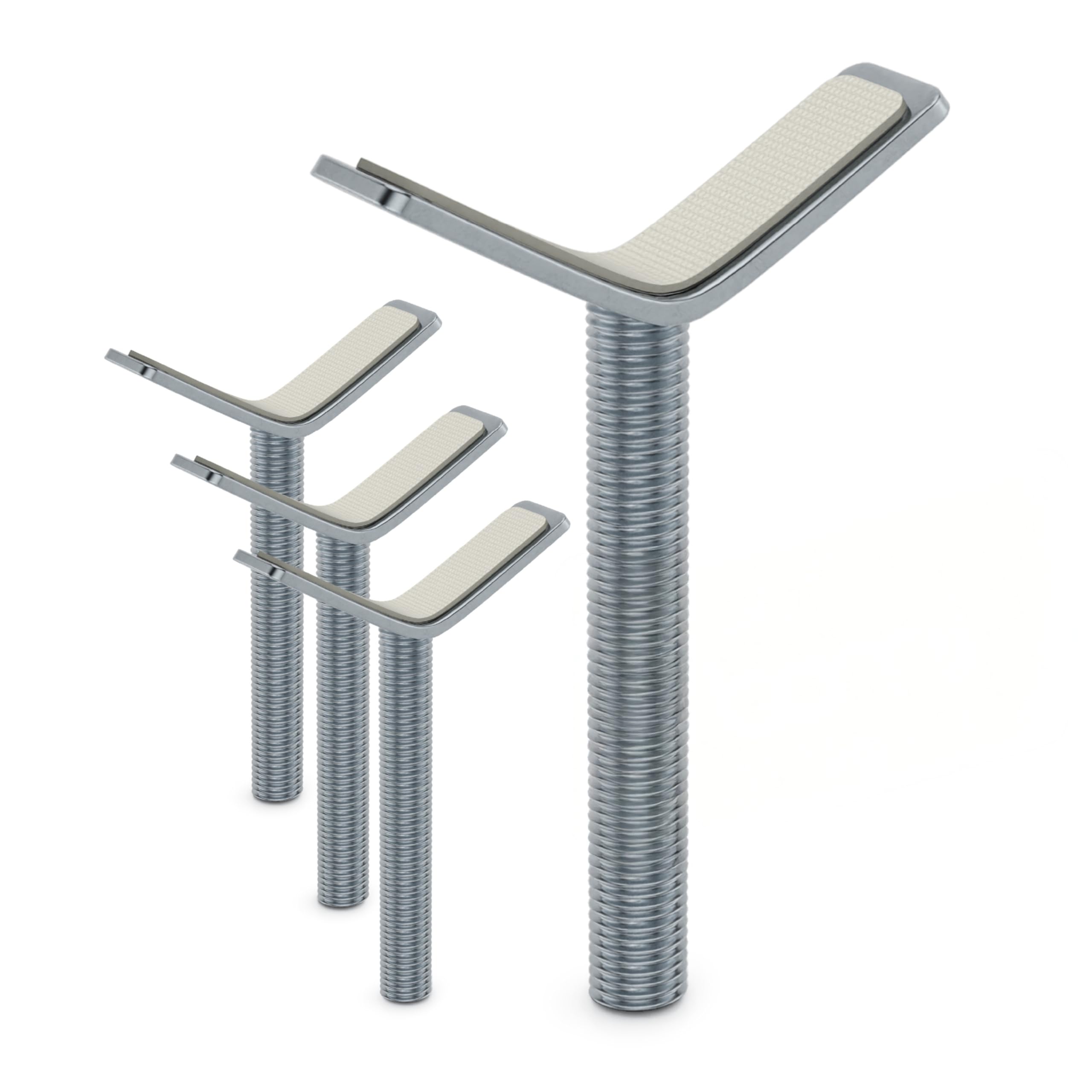 BOMI Y-Adapter 4er Set Silber I Metall Spindel für Türschutzgitter und Treppengitter I M10 Gewinde, geeignet für Geländer bis 60 mm I Anti-Rutsch Funktion | Zubehör für Kinderschutzgitter ohne Bohren