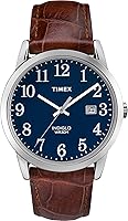 Timex Men's Easy Reader Watch with INDIGLO Backlight, Genuine Leather Strap & Clear Blue Dial