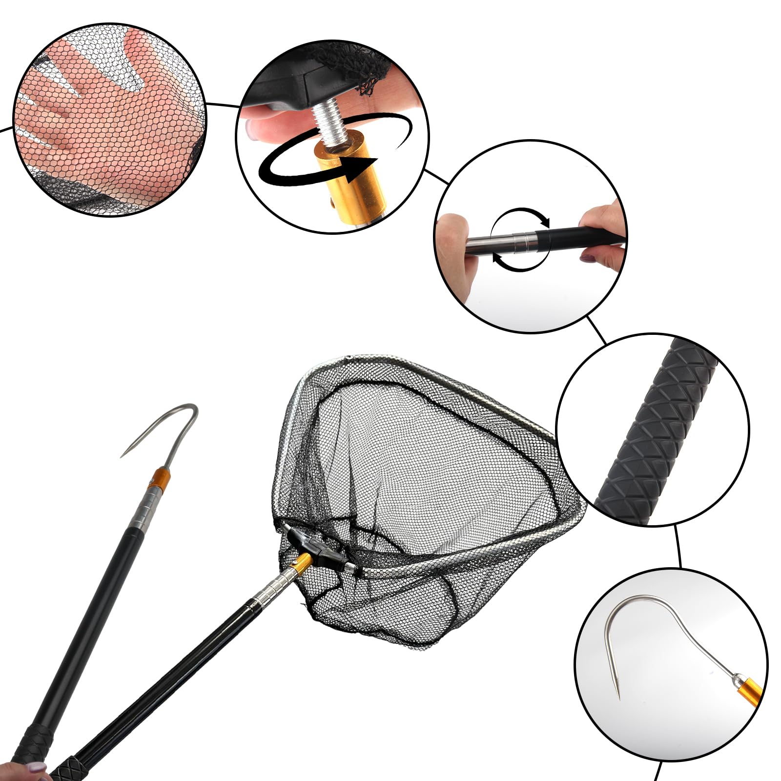 3 Pièces Attrape Poulet Extensible Filet de Volaille Amovible | Epuisette Peche, Avec Crochet en Acier Inoxydable, Filet Capture, Pour Animaux Dindes Oies Canards Oiseaux Petits et Poissons