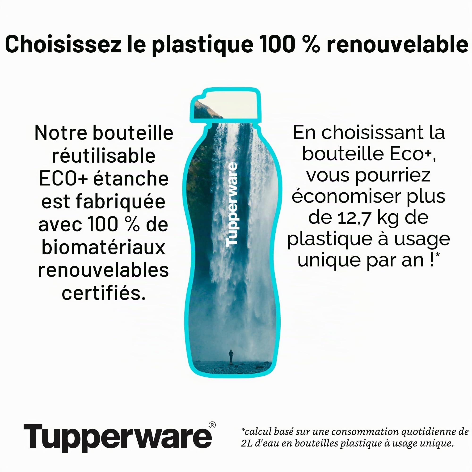 Tupperware Eco+ Lot de 5 bouteilles d'eau réutilisables 500 ml Passe au lave-vaisselle Sans BPA Légères et étanches Idéales pour les voyages, la salle de sport
