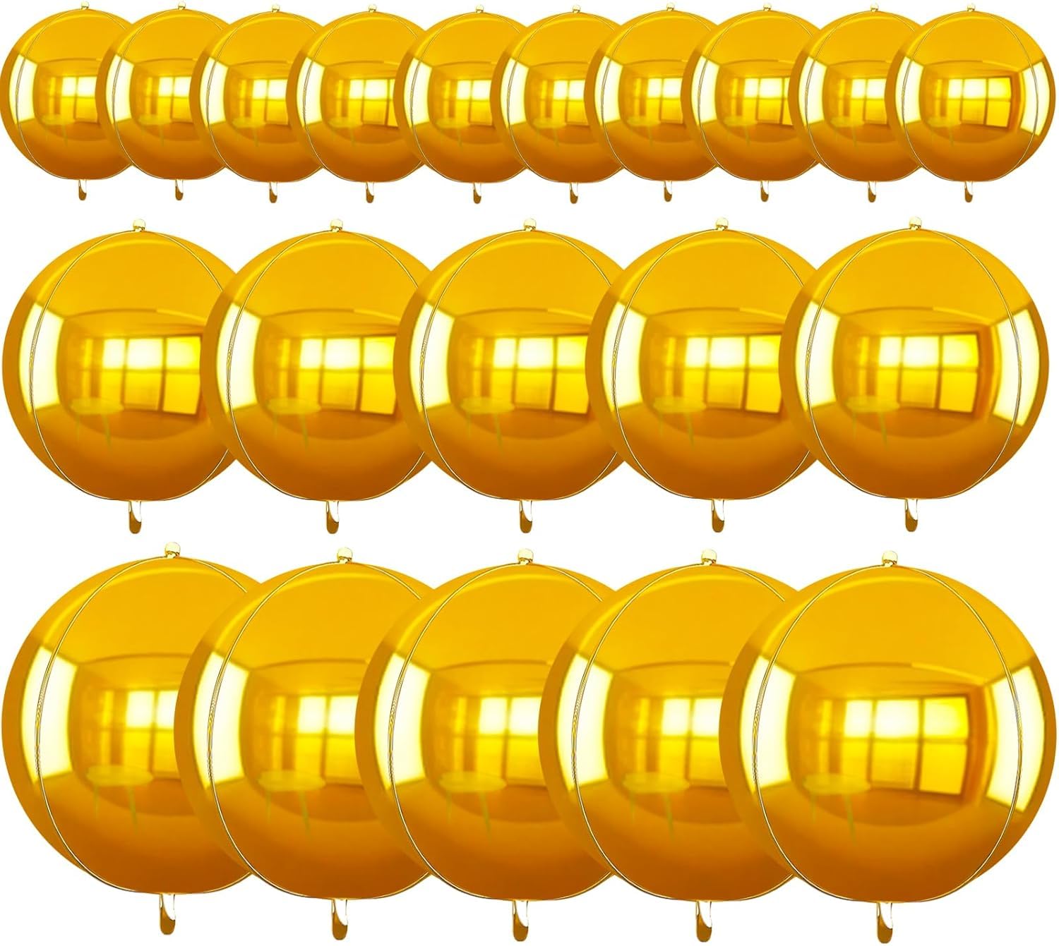 TONIFUL 16Pcs Large Gold 4D Giant Round Foil Balloon 4D Mirror Metallic Mylar Sephere Balloons for Christmas New Year Birthday Party Graduation Wedding Baby Shower Decoration Supplies(Mix Sizes) — image 1
