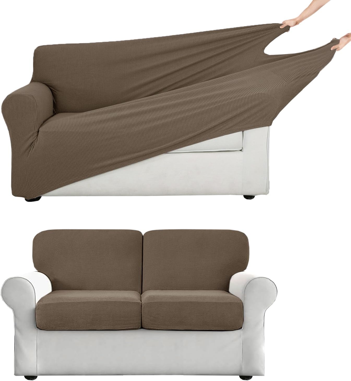 Couch Covers for Sofa Stretch for Separate Main Cover/Backrests and Seat Cushions Couch Covers, Jacquard Fabric for Living Room Furniture Slipcovers (Olive Green,Loveseat 57-70 in)