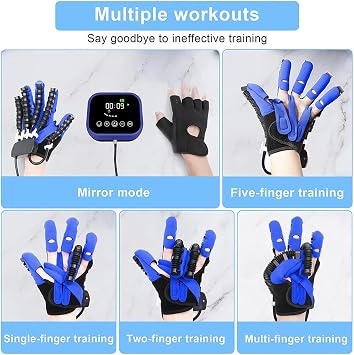 Rehabilitation Robot Gloves,Finger Orthosis,Stroke Hemiplegia Rehabilitation Training Equipment,for Hand Function Recovery(Size:XXL,Color:Blue left hand)