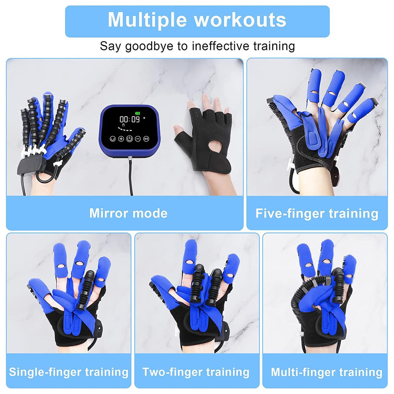 Guanti Robot Per Riabilitazione, Ortesi Per Dita, Attrezzatura Per Allenamento Per La Riabilitazione Dell'emiplegia Da Ictus, Per Il Recupero Della Funzione Della (Size:L,Color:Mano destra blu)