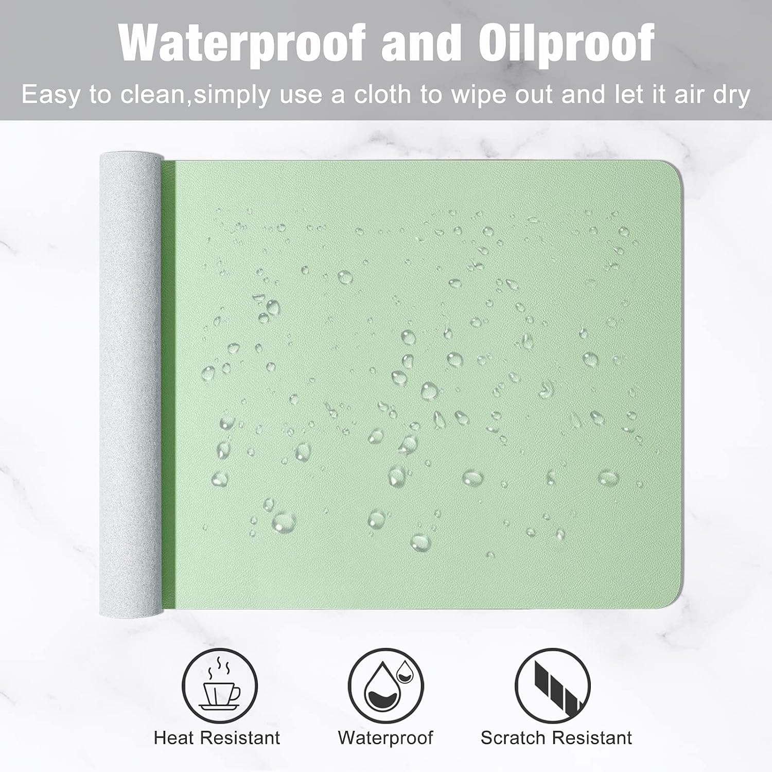 Hsurbtra Desk Pad, 23.6" x 13.8" PU Leather Desk Mat, M Extended Mouse Pad, Waterproof Desktop Blotter Protector, Non-Slip Ultra Thin Small Laptop Keyboard Writing Mat for Office Home, Lake Green - 6