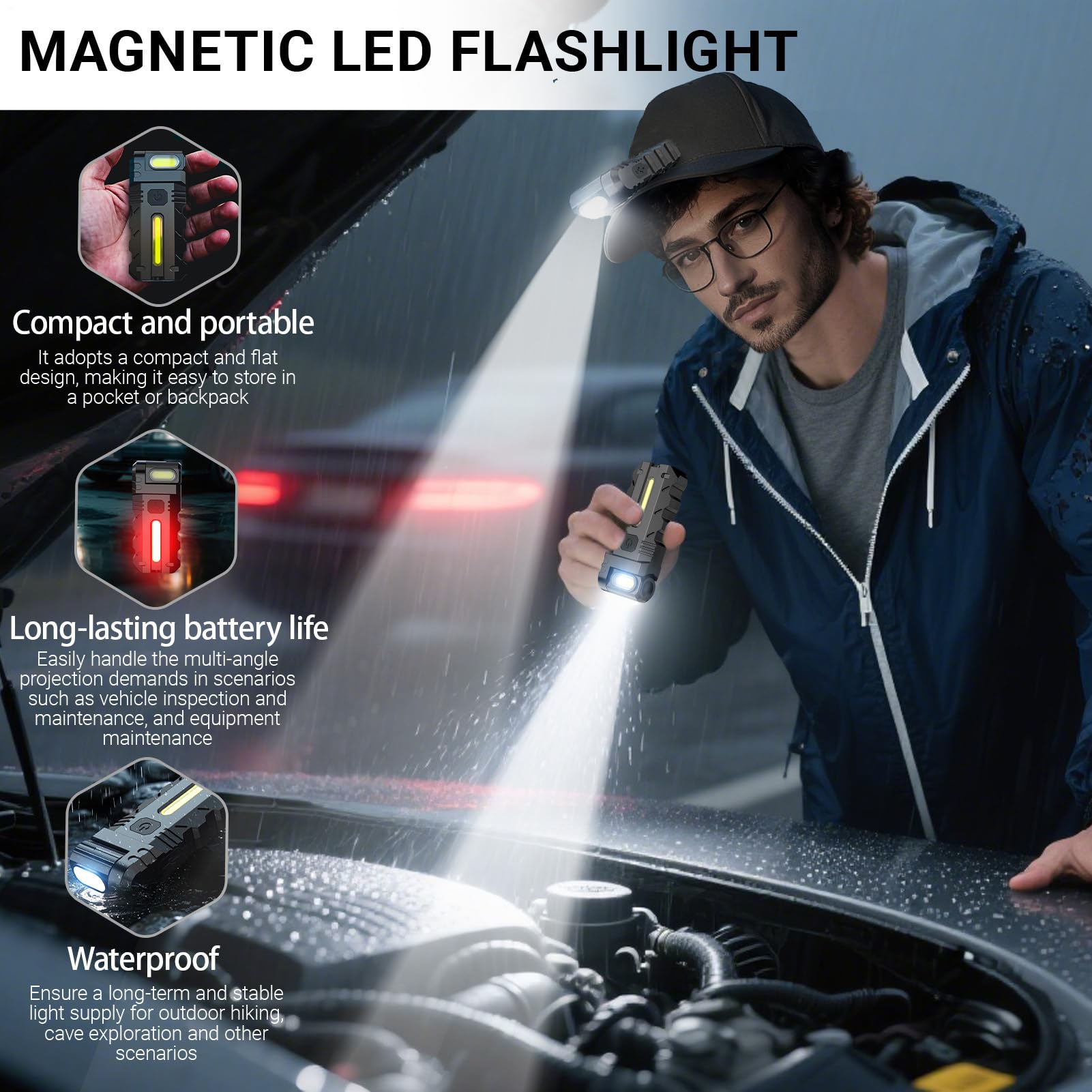 Mini torche magnétique portable rechargeable par USB, 2 pièces, zoom