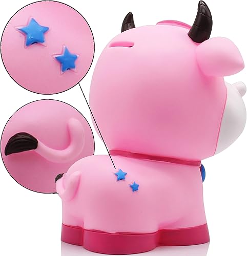 Miniatura 7 de HW Lovely Blue OX - Banco de dinero con campana alcancía inastillable banco de dinero creativo puede almacenar 1000 monedas WK25-D6