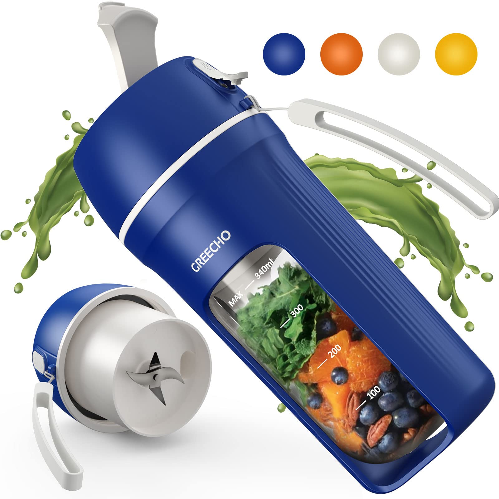GREECHO Portable Blender, One-handed Drinking Mini Blender for Shakes and Smoothies, 12 oz Personal Blender with Rechargea...