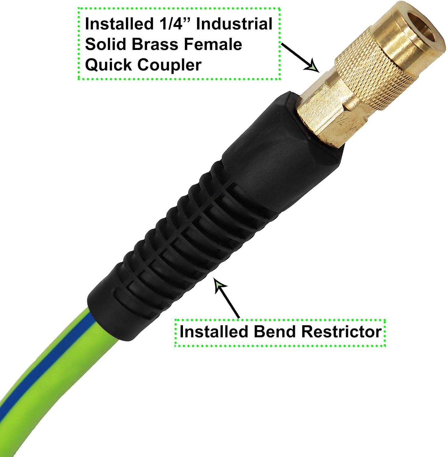 YOTOO Hybrid Air Hose 3/8-Inch by 50-Feet 300 PSI Heavy Duty, Lightweight, Kink Resistant, All-Weather Flexibility with 1/4-Inch Industrial Quick Coupler Fittings, Bend Restrictors, Green+Blue : Tools & Home Improvement