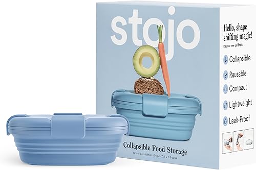 Miniatura 8 de STOJO Caja de sándwiches plegable – 24 onzas, recipiente reutilizable de almacenamiento de alimentos, cuenco de silicona para alimentos Aguamarina