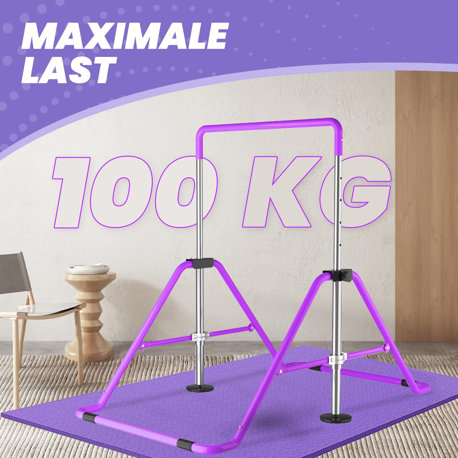 DOBESTS Gymnastikstange, Höhenverstellbares Turnreck 90-130cm, Faltbar | Mit Turnringen & Matte, bis 100 kg belastbar – platzsparend faltbares Gymnastikgerät für Zuhause, Fitnessraum & Garten