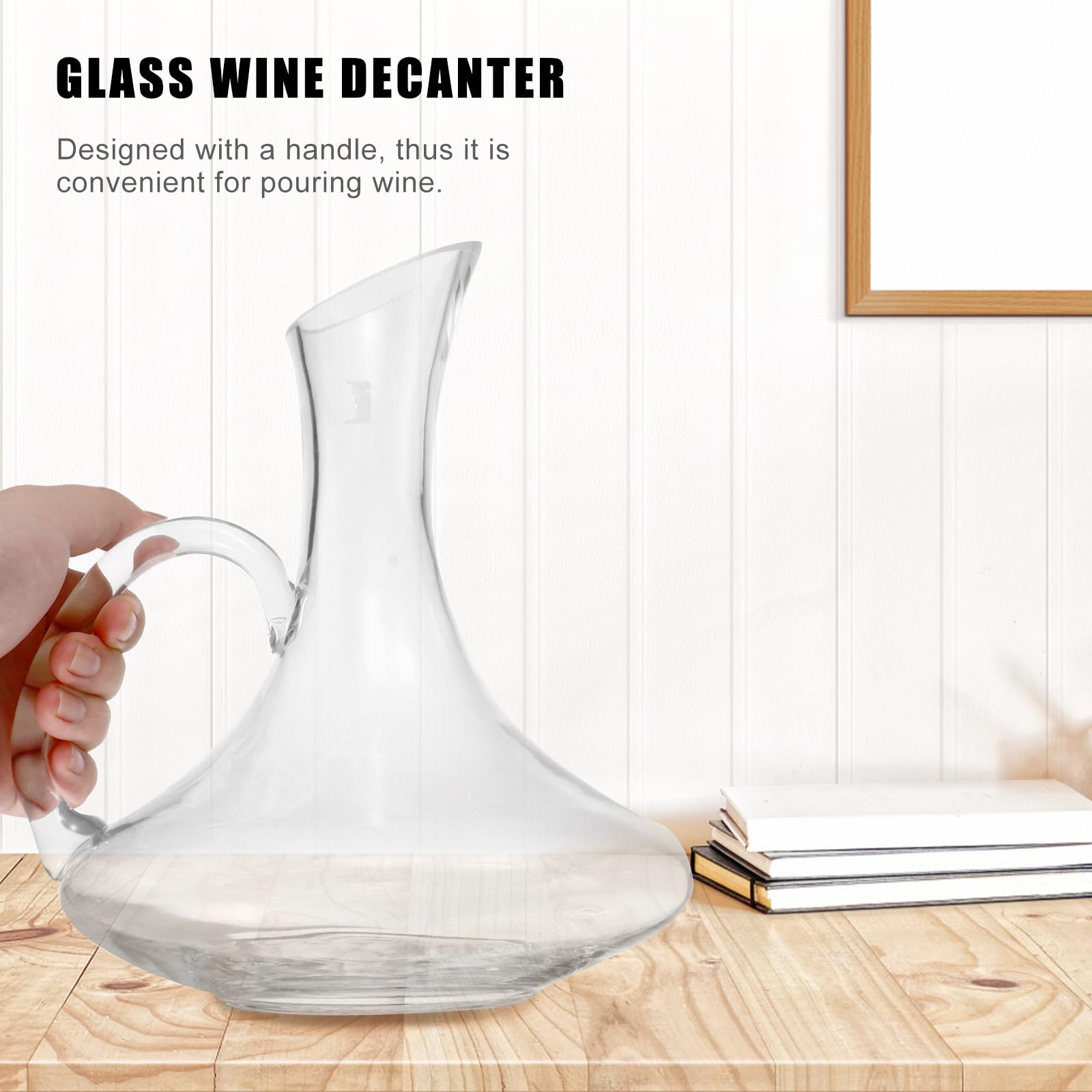BESTOYARD Decantador de Vino Cristal de 1500 Ml con Asa y Material Sintético, Fácil de Limpiar, Adecuado para Servir y Airear Vino Tinto en Reuniones