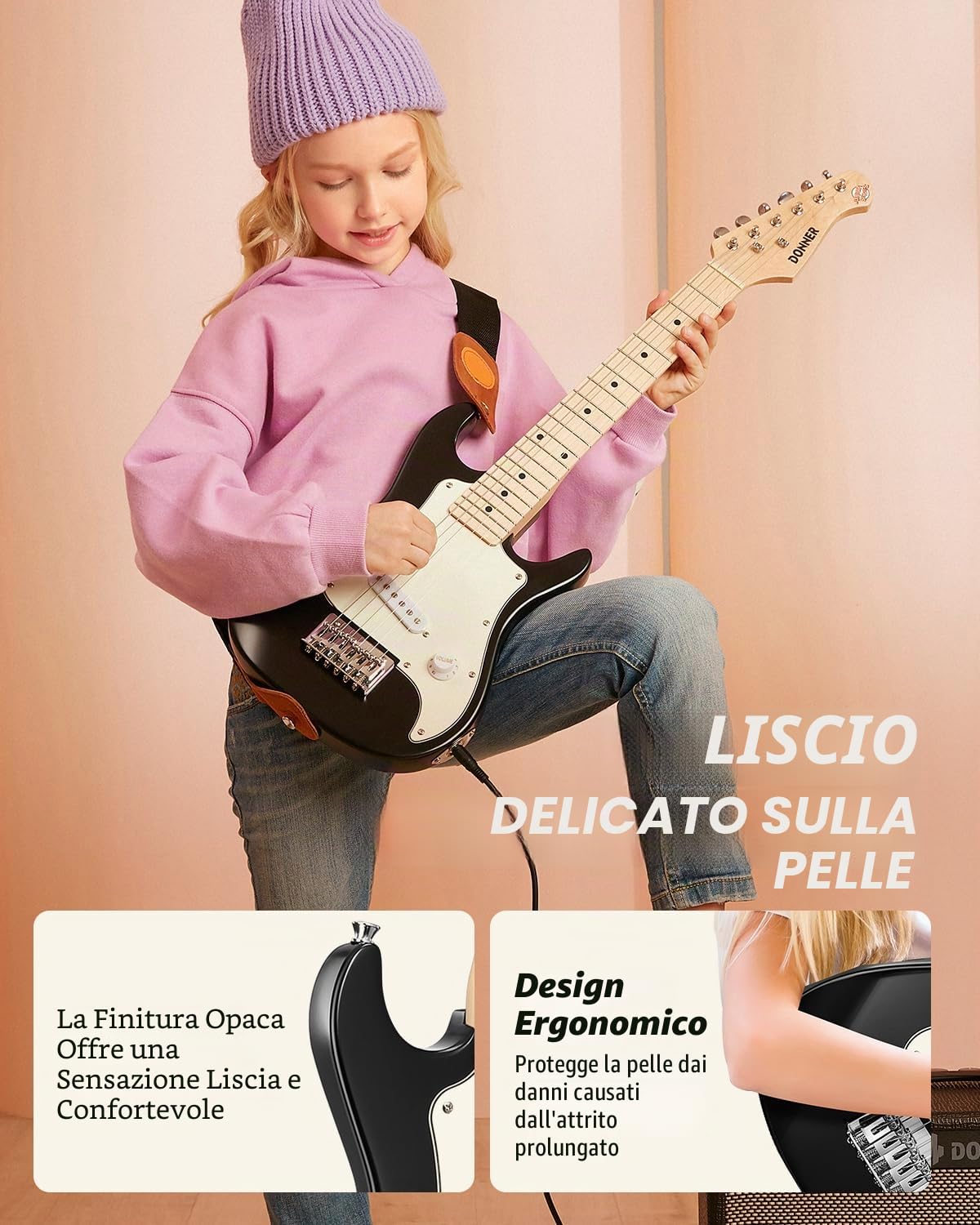 Donner Kit per principianti per chitarra elettrica da 30 pollici, ST Style Mini chitarra Bundle con amplificatore, sintonizzatore, capo, borsa, cinghia, corda, cavo (DSJ-100, nero)