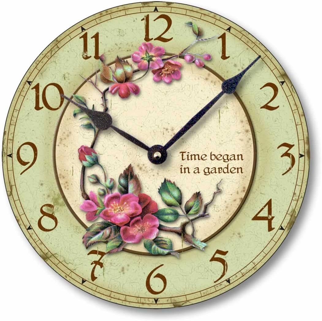 Item C7003 Vintage Style 10.5 Inch Time Began in a Garden Wall Clock