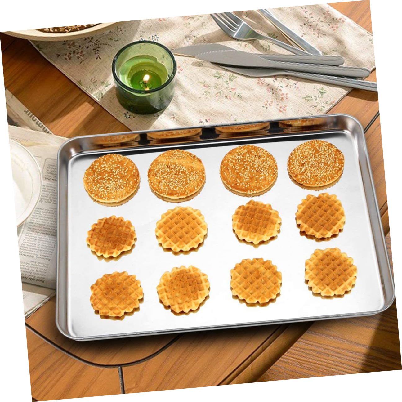 DOITOOL 3 piezas Bandejas de Horno Rectangulares de Acero Inoxidable Bandeja Multifuncional para Hornear Galletas Asar y Almacenar Aptas para Horno y Fácil Limpieza