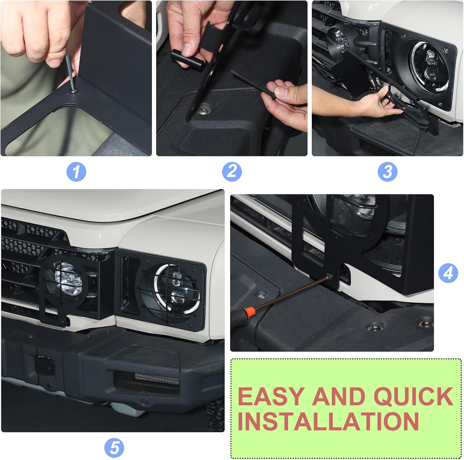 Headlight Guard Compatible with INEOS Grenadier 2020-2025 Accessories, Front Headlight Lamp Guard Trim Protector Cover, Headlight Cover Trim Guards Bezels Cover, Carbon Steel (Matte Black_D)