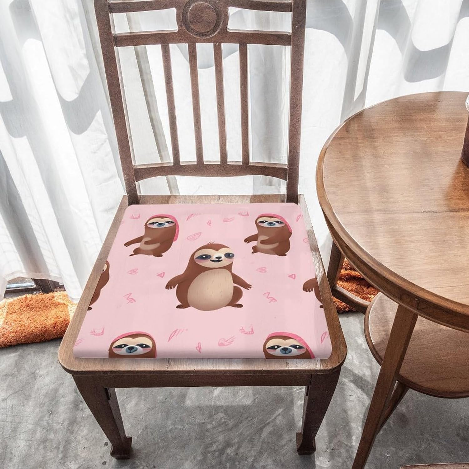 Sloth-Pink Chair Cushion Floor Pillow Stool Cushion | Cushions with Removable Cover with Square Memory for for Chair Living Room Balcony Office Sofa,13.8*15*1.2 Inch
