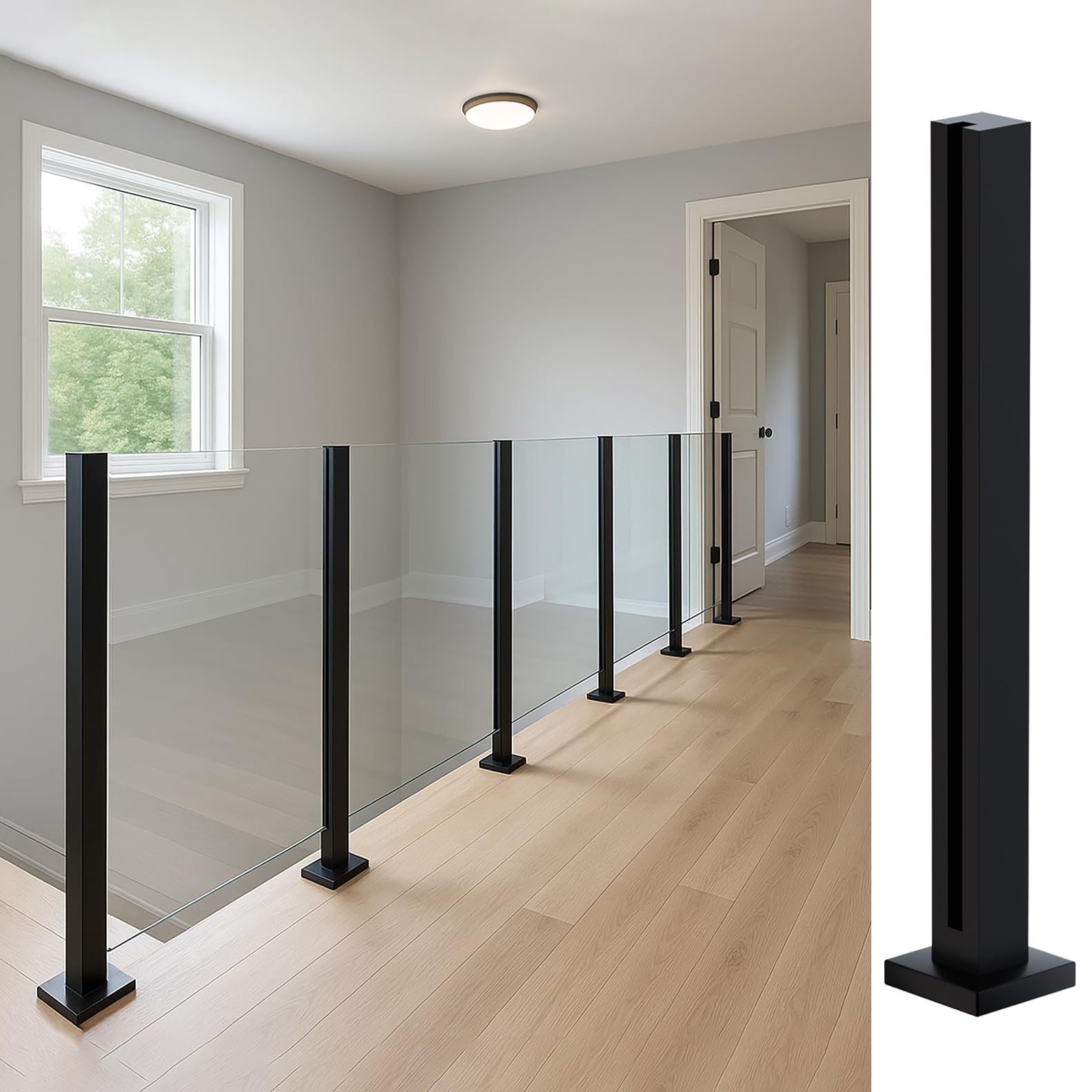 Cvter Poste Para Barandilla de Vidrio Negra: 95cm de Balaustrada de Cubierta de Vidrio Sin tapa con Ranuras para Cubiertas, Escalones, Balcón, Piscina, Jardín, Escaleras. Acero inoxidable — view 29