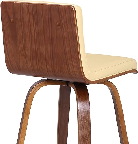 Miniatura 9 de Armen Living - Taburete giratorio moderno de Viena de 26" de altura para mostrador con cuero sintético color crema y acabado en madera de nogal