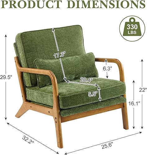 Miniatura 103 de Karl home Silla decorativa moderna de mediados de siglo con almohada, silla tapizada de tela bronceadora, con brazo de salón con marco de madera