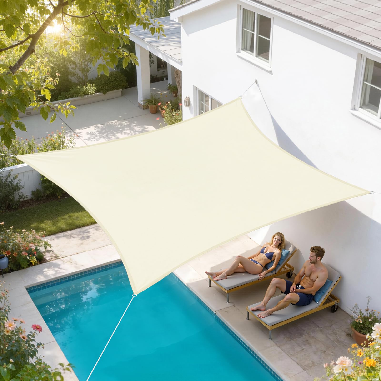 WOLTU Toldo Vela de Sombra Rectangular 2x4 m HDPE Transpirable Anti Rayos UV Solar protección 85% Resistente y para Jardín, Patio, Exteriores Arena, Crema — view 7