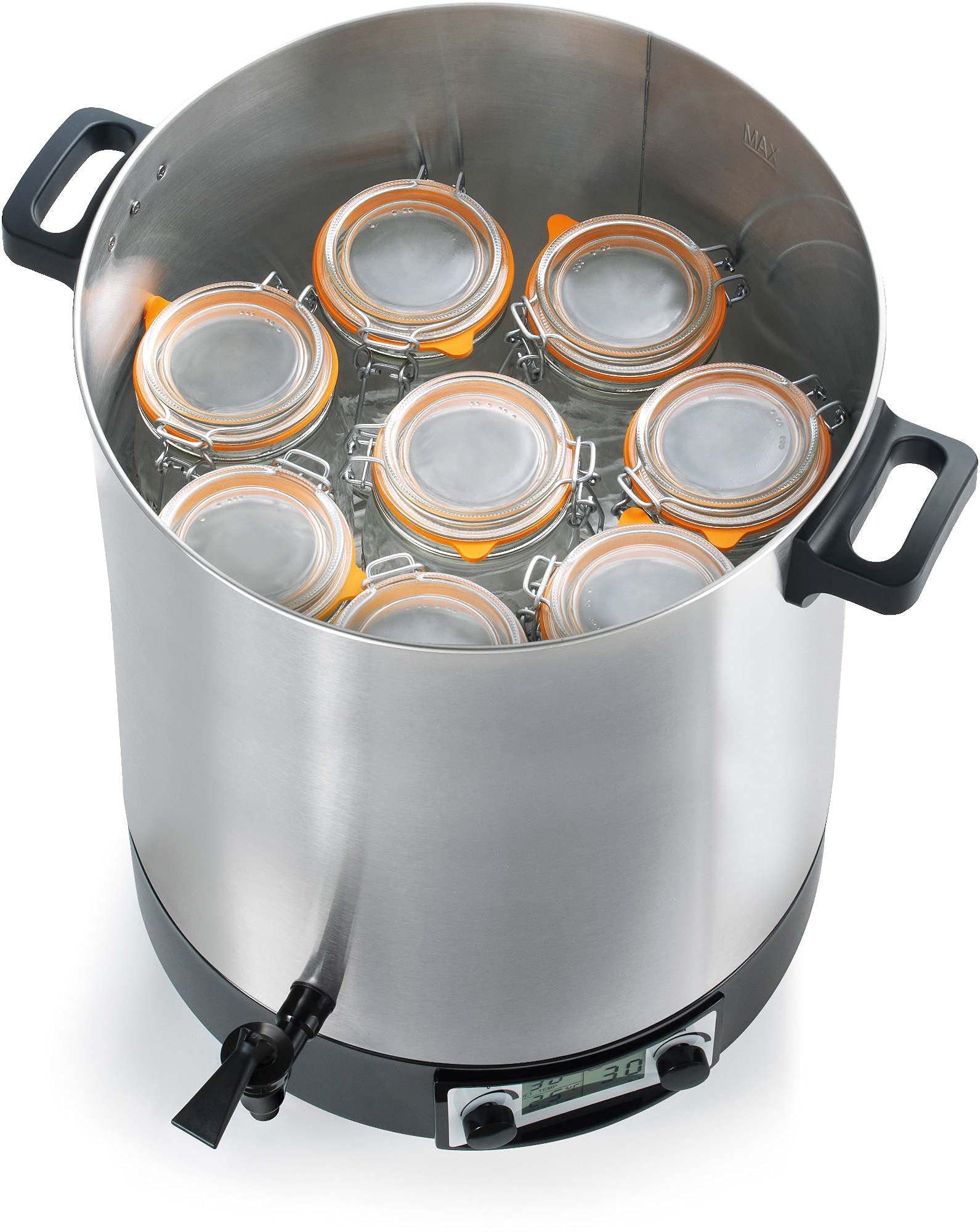 Stérilisateur De Bocaux Électrique Cuve Inox Avec Écran Lcd Robinet Et Minuteur 45l 2500w - KCPST45XXL.LCD