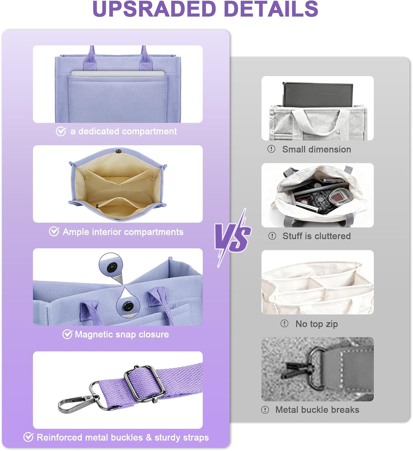 Canvas Tote Bag for Women With Pockets, Laptop Work Crossbody Purses Everything Shoulder Tote Bag Everyday Satchel Handbags - Image 6