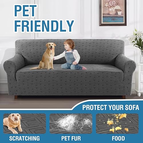 Miniatura 4 de H.VERSAILTEX Fundas de sofá jacquard para sofás de 3 cojines, 1 pieza, funda elástica para sofá, protector de muebles antideslizante, suave y grueso