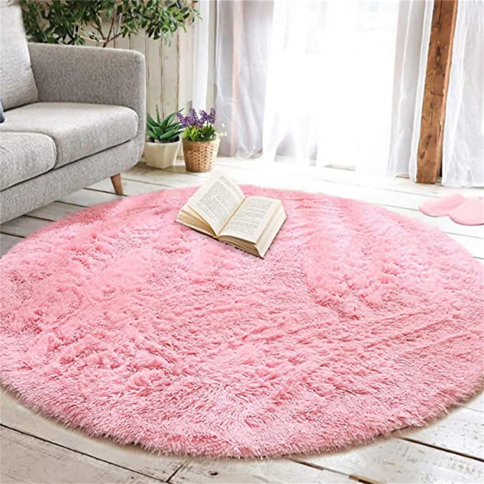 Amazon.com: Pink Round Rug for Bedroom, Fluffy Circle Rug 4ft for