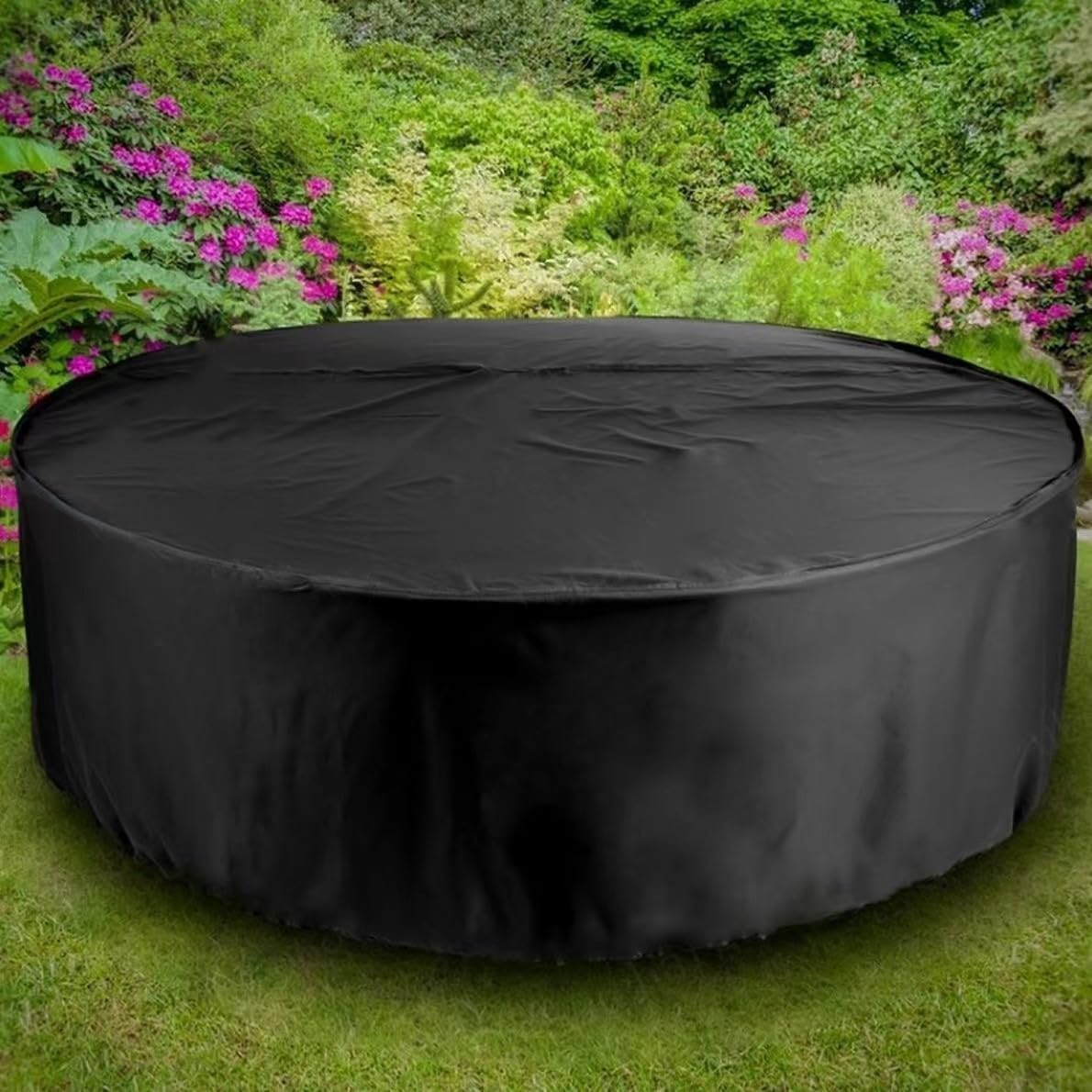 Housse ronde pour meubles de terrasse, housse de protection pour table de jardin, imperméable, anti-poussière et indéchirable, tissu Oxford durable, résistant à la décoloration (noir, 120 x 75 cm)