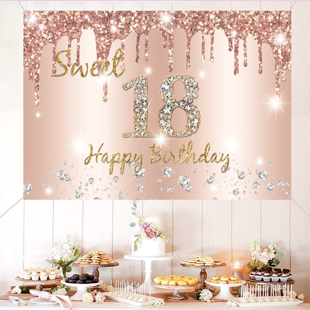 Poster Sfondo Per Festa 18 Anni – Banner In Vinile Turchese 150x90 Cm Con Occhielli, Happy 18th Birthday - 2