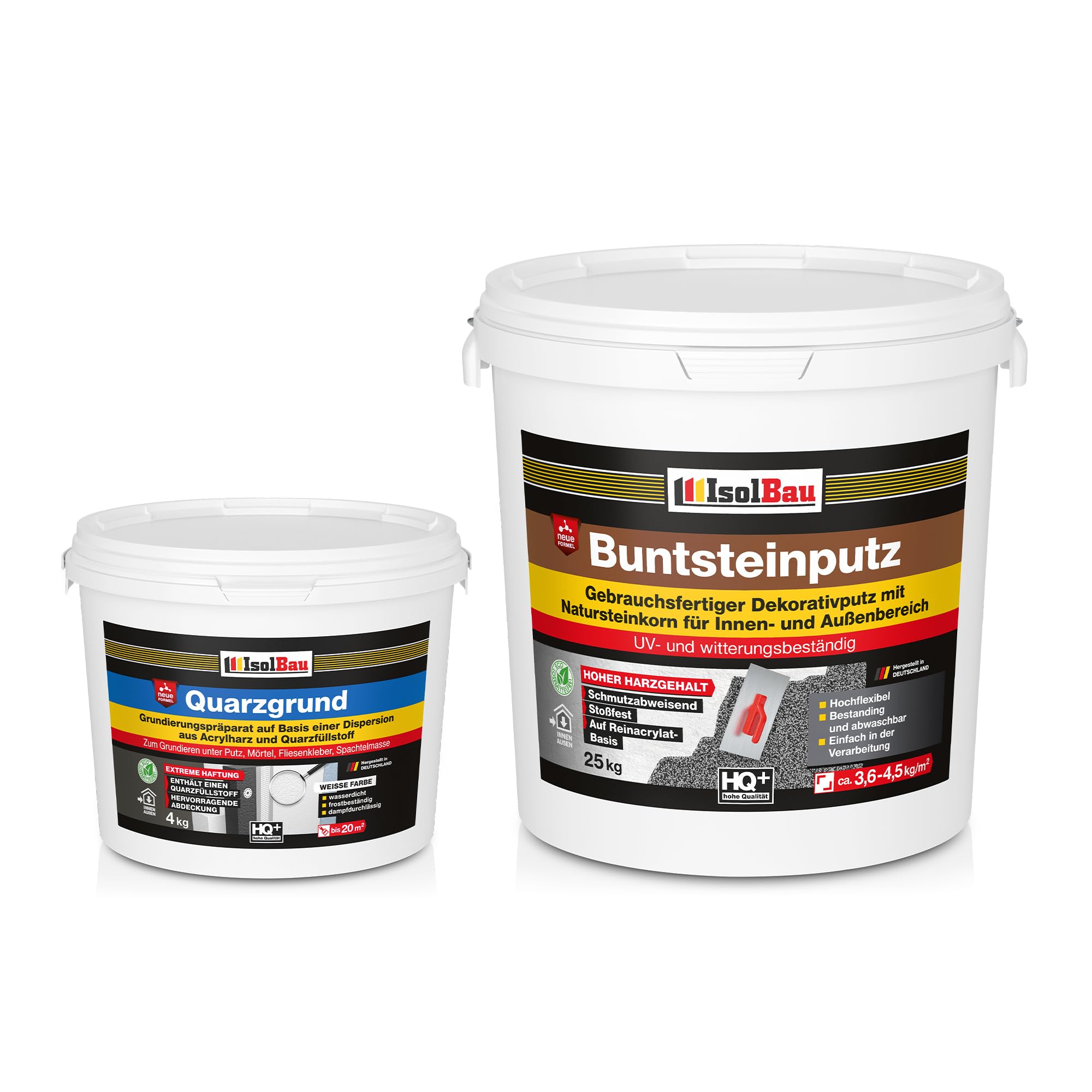 Isolbau - Buntsteinputz für Außen und Innen (Weiß, Grau, Schwarz) 25 kg - BP30 Mosaikputz Dekorationsputz Frostsicher, Wasserfest, Stoßfest - mit Quarzgrund 4 kg