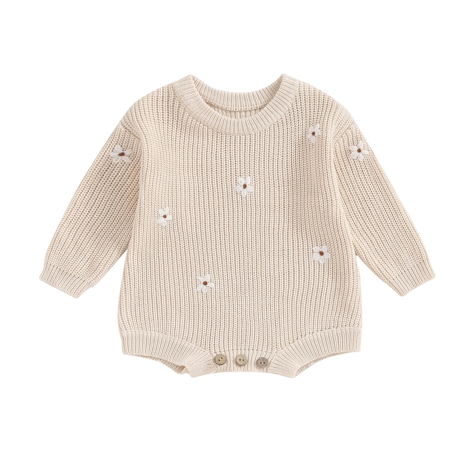 SAYOO Baby Sweater Romper Toddler Girl Oversize Embroidery Knit Pullover Sweater Warm Sweatshirt Romper Fall Winter Clothes (Milky White, 0-3 Months)