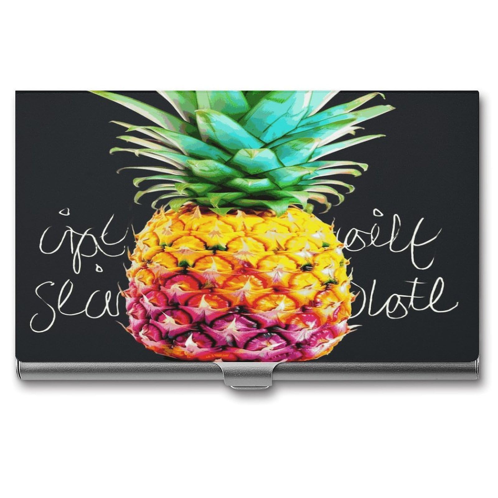 FekiLoot Colorful Fruit Pineapple Business Card Holder for Men Women Metal Slim Organizer Business Card Carrier Wallet Name Cards Holder Retro Slim Pocket Purse Small Portable Card Case