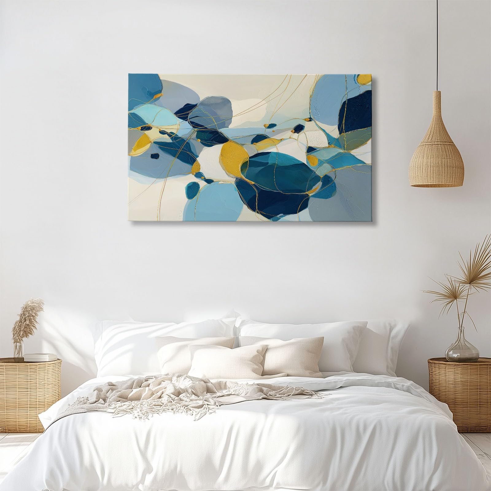Abstrakt Geometrisch Farbflächen Streifen Modernes Leinwandbild 120L x 60B cm mit Rahmen, Zeitgenössisch XXL Wanddeko für Wohnzimmer Geschenk Idee Einzug - Hochwertiger Kunstdruck auf Holzrahmen