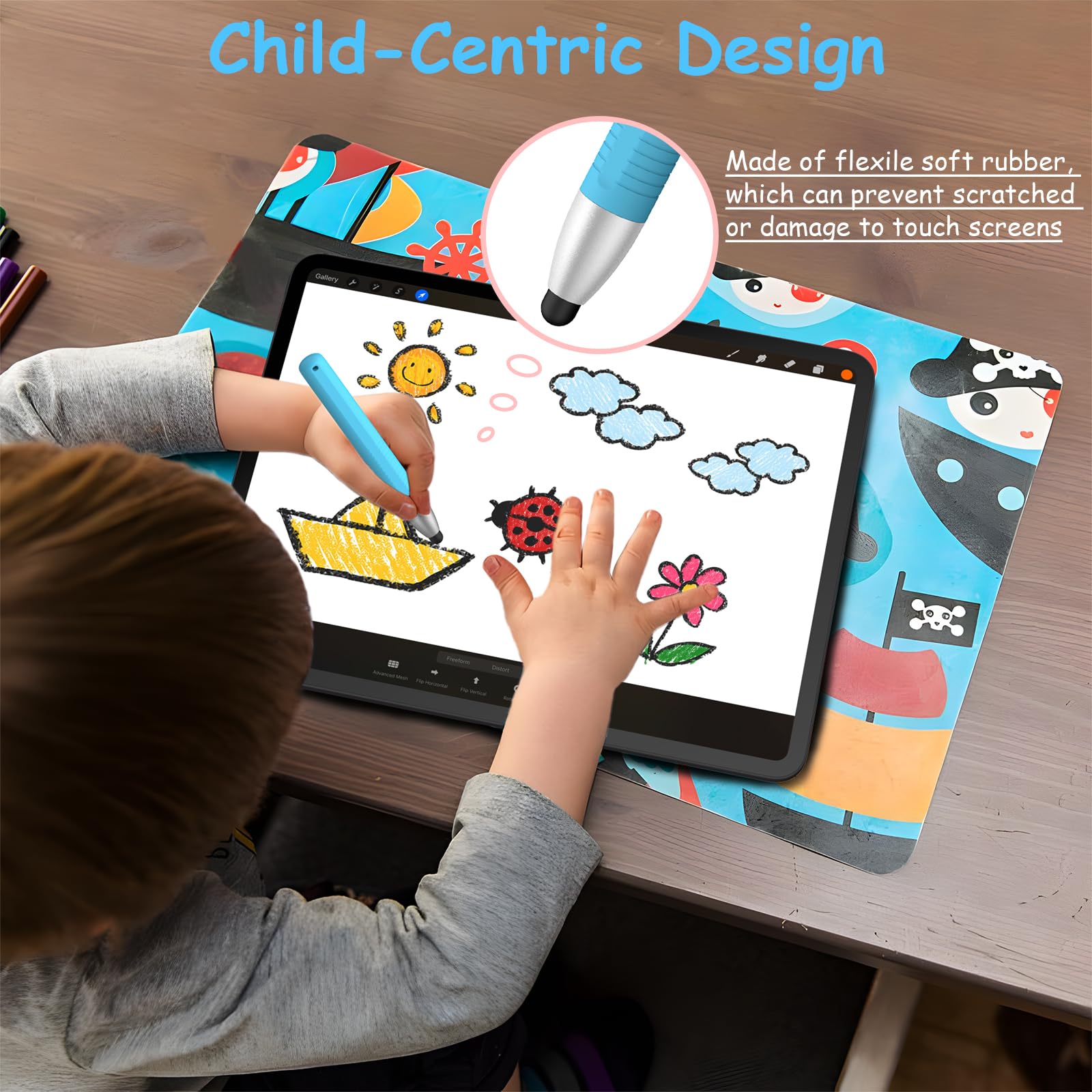 Stylet adapté aux enfants pour écran tactile, stylet pour tablette compatible avec iPad/Fire/Kindle/iPhone/Android toutes les tablettes et téléphones (Bleu)