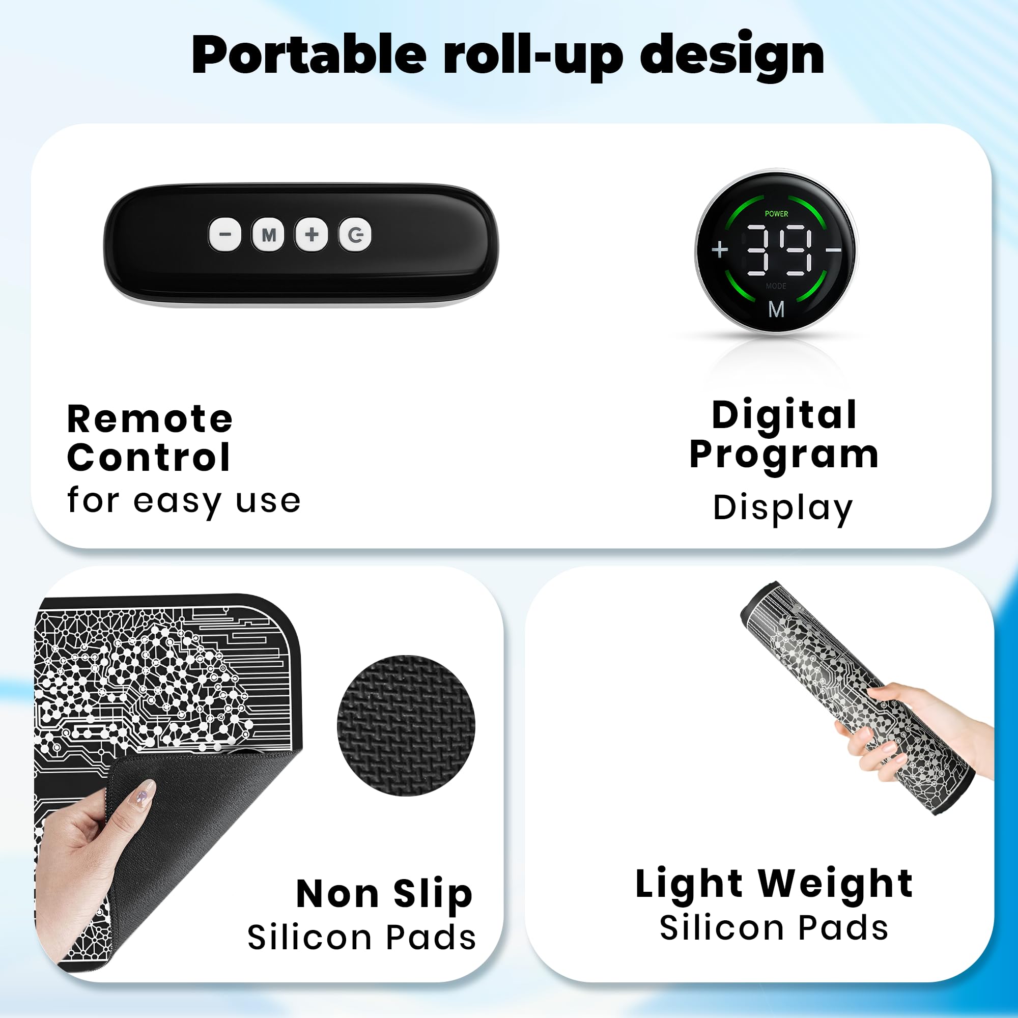 EMS Foot Massage Pad with 39 Intensity Levels 10 Modes - Foldable Electric Foot Massagers with Timer Auto Run USB Display - Massage Mat Knee Massager for Pain Relief Circulation Relaxation