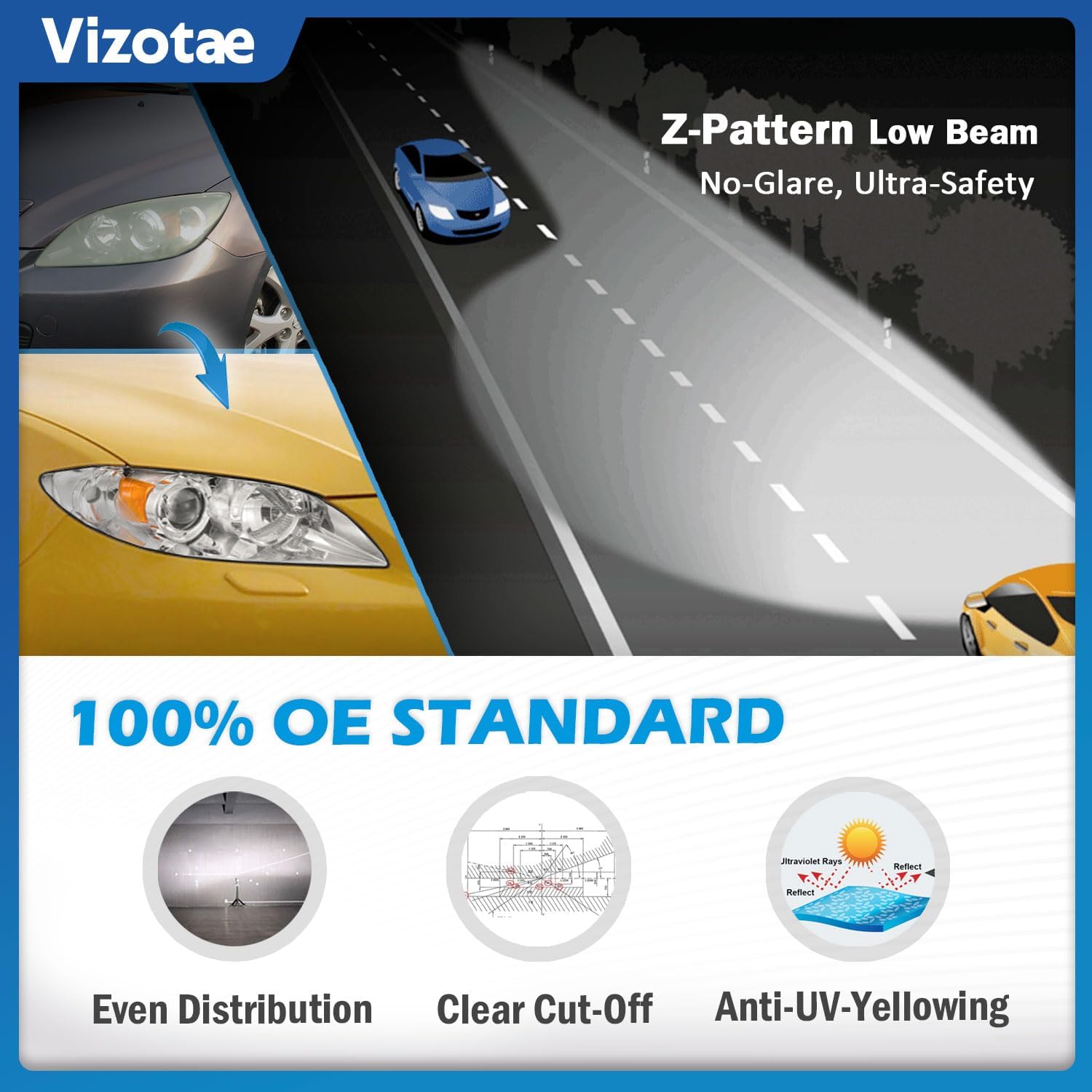 Headlights Assembly for 2004-2009 Mazda 3 Sedan Halogen Headlamp Replacement, High/Low Beam W/Bulbs, Driver&Passenger Side