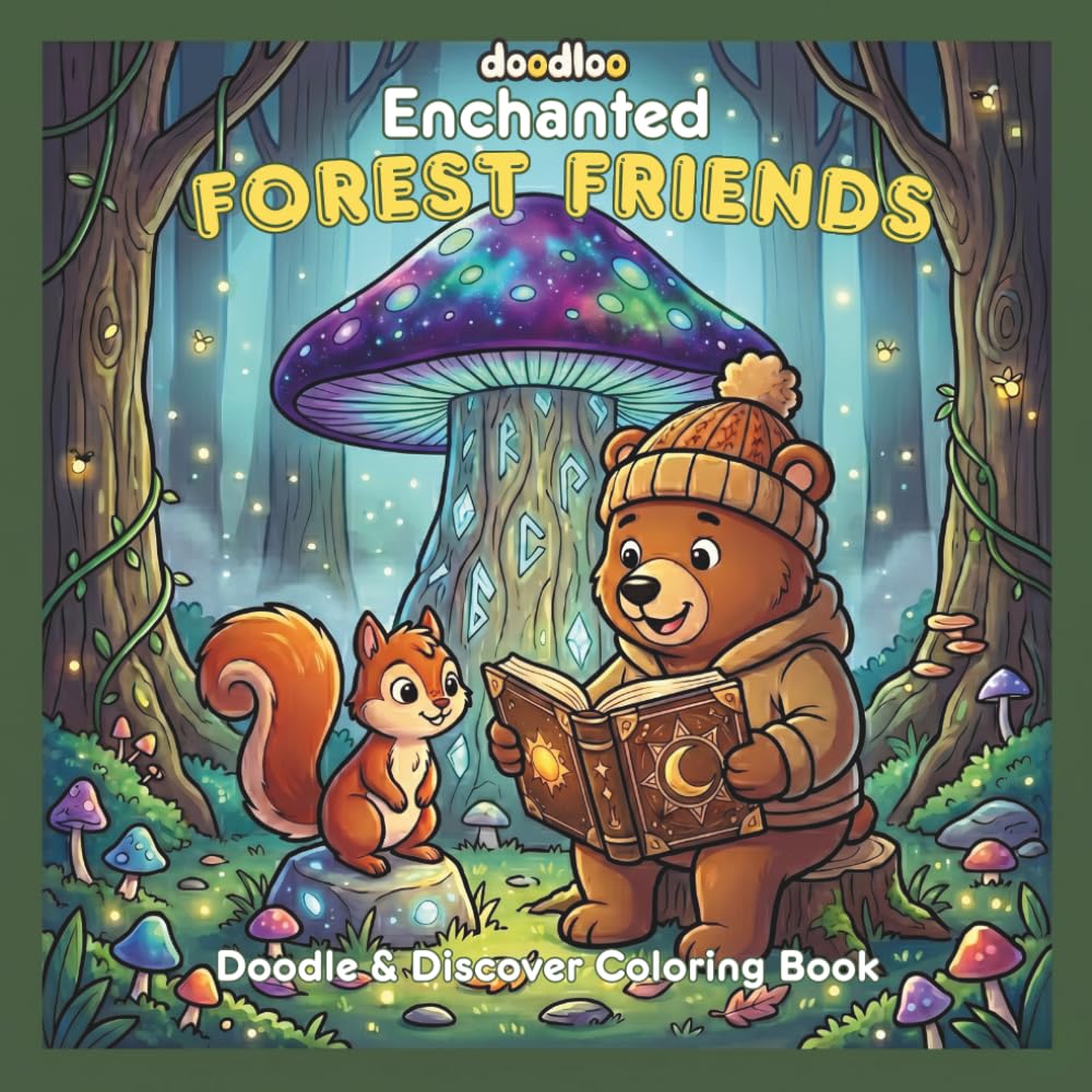 Enchanted Forest Friends: A Doodle & Discover Coloring Book for Teens and Adults: Cozy Woodland Animals, Fairy Magic & Treehouse Adventures — Stress Relief Coloring Book with 45 Unique Illustrations