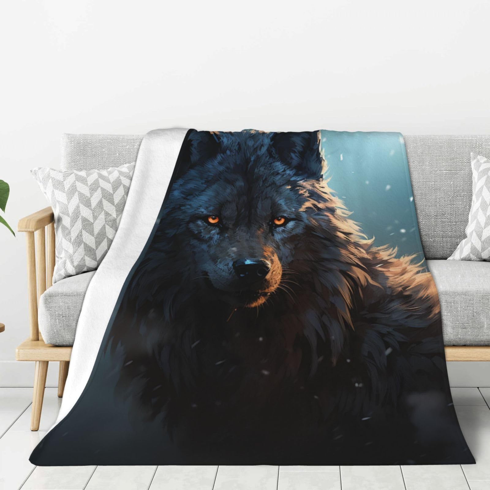 Couverture polaire loup 152x127 cm jeté de canapé en flanelle