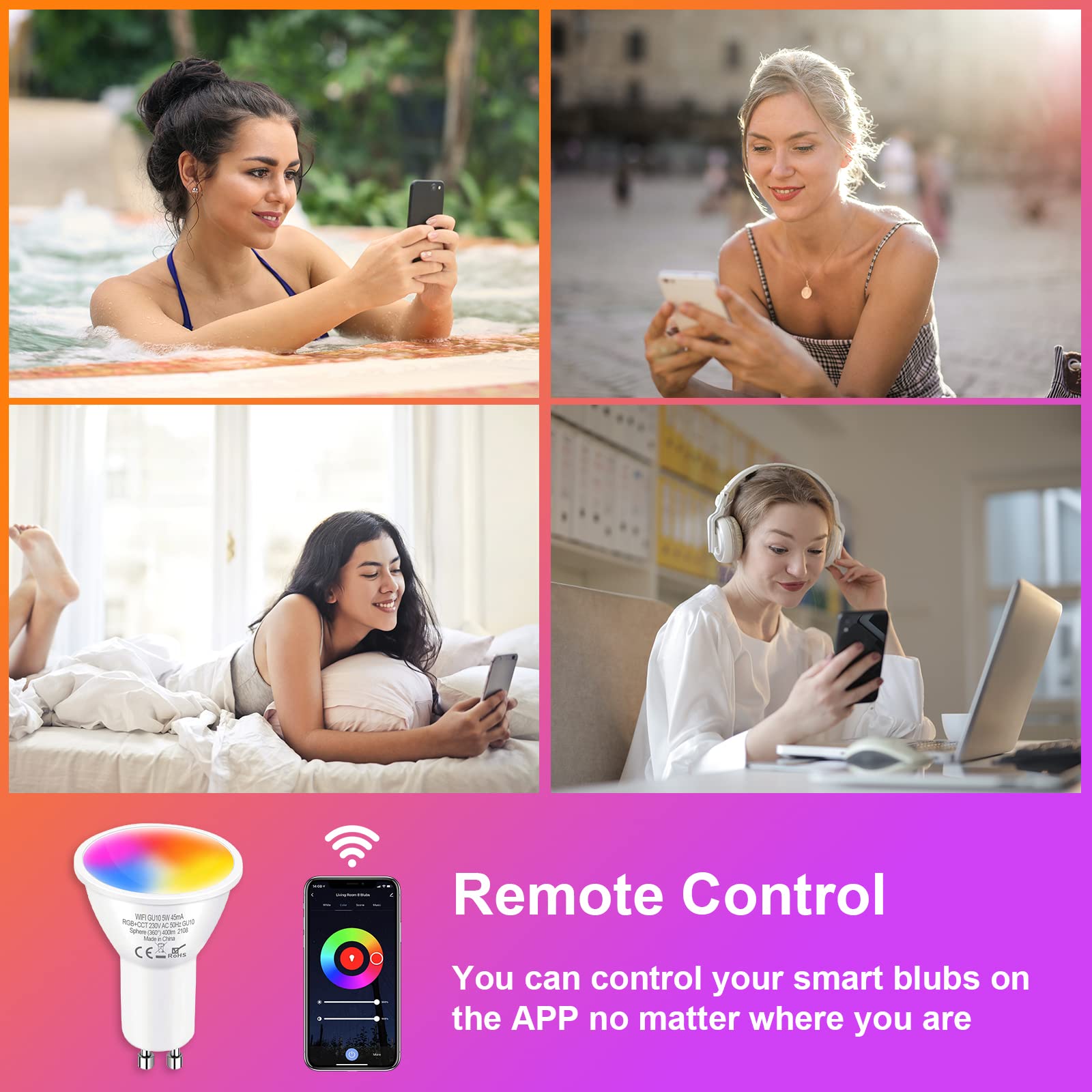 ANTELA Smart Alexa gloeilamp, GU10, 5 W, led, wifi, RGB, warm wit (2700 K), koudwit (6500 K), bediening via app, compatibel met Google Home, 1 stuk