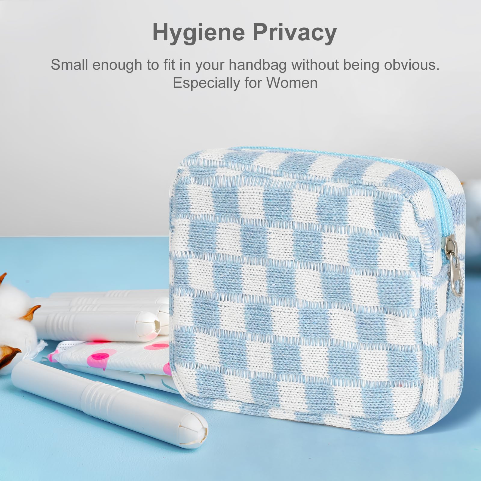 Sanitary Napkin Storage Bag, Menstrual Pad Zipper Bag Checkered Portable Period Bag Panty Liners, Tampon Storage Pouch for Women Ladies Daily Use Storage Purse Travel