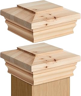 Geetery 2 Pcs 4" x 4" Cedar Post Cap Wood Flat Peak Newel Cap for Fence Topper Top Resistant Decking Caps for Outdoor Fences, Mailboxes and Decks