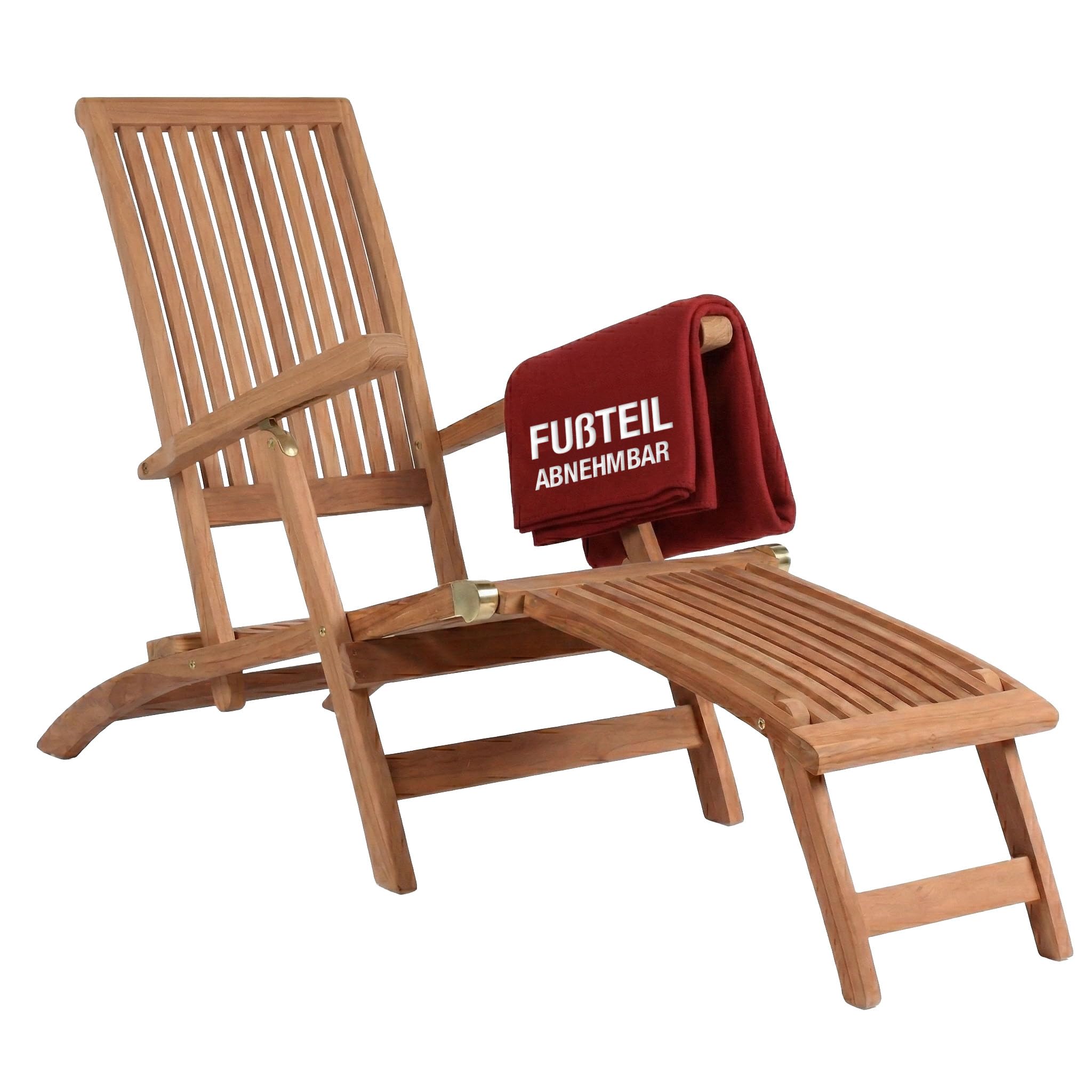 MR. DEKO Deckchair Yacht Teak Holz 170 cm | Sonnenliege Garten Klappbar | Gartenliege Wetterfest Massivholz | Deckstuhl Outdoor Teakholz Balkon | Liegestuhl Terrasse Rostfrei