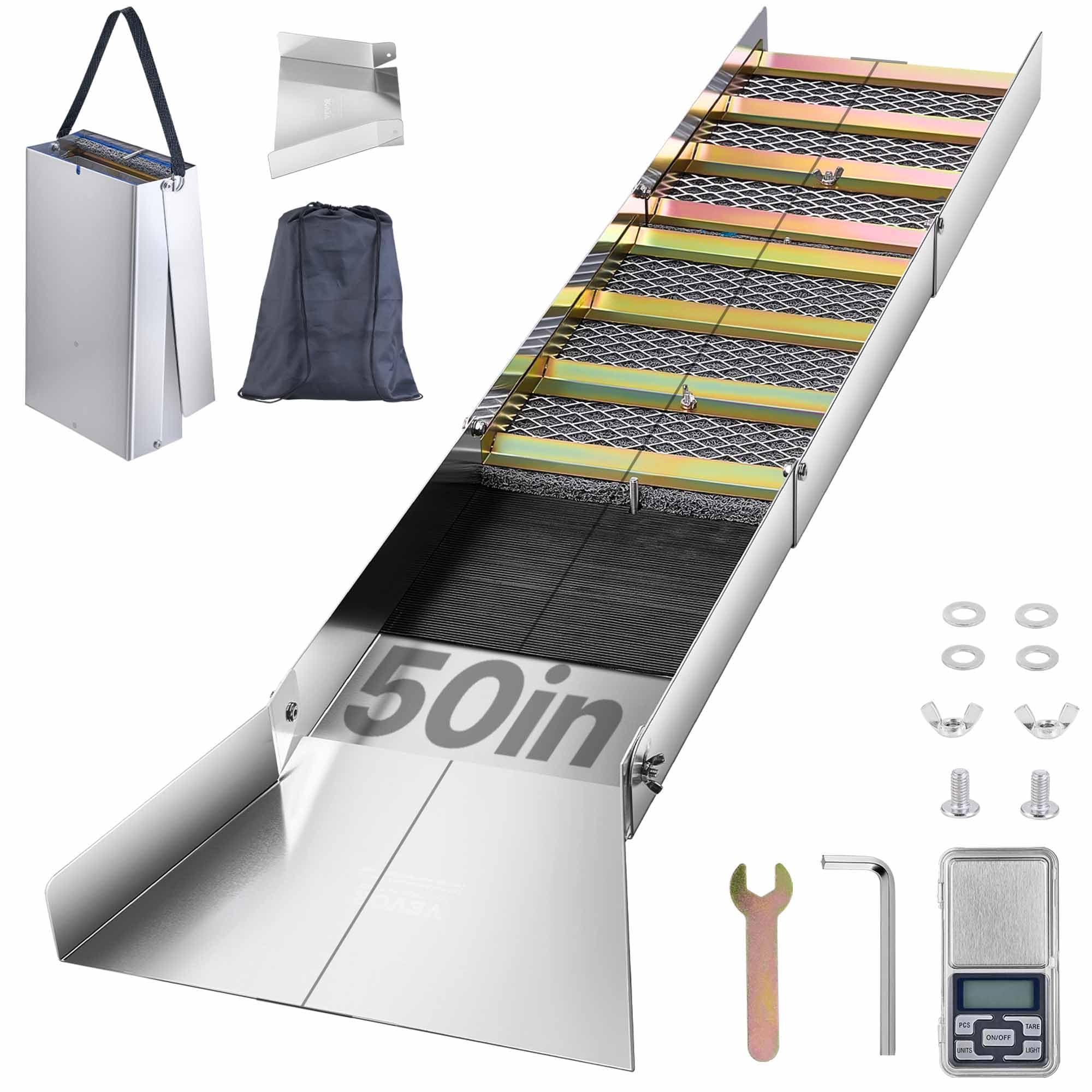 VEVOR Folding Aluminum Alloy Sluice Box, Compact 50" Sluice Boxes for Gold, Lightweight Gold Sluice Equipment, Portable Sluice Boxes w/Miner's Moss, River, Creek, Gold Panning, Prospecting, Dredging