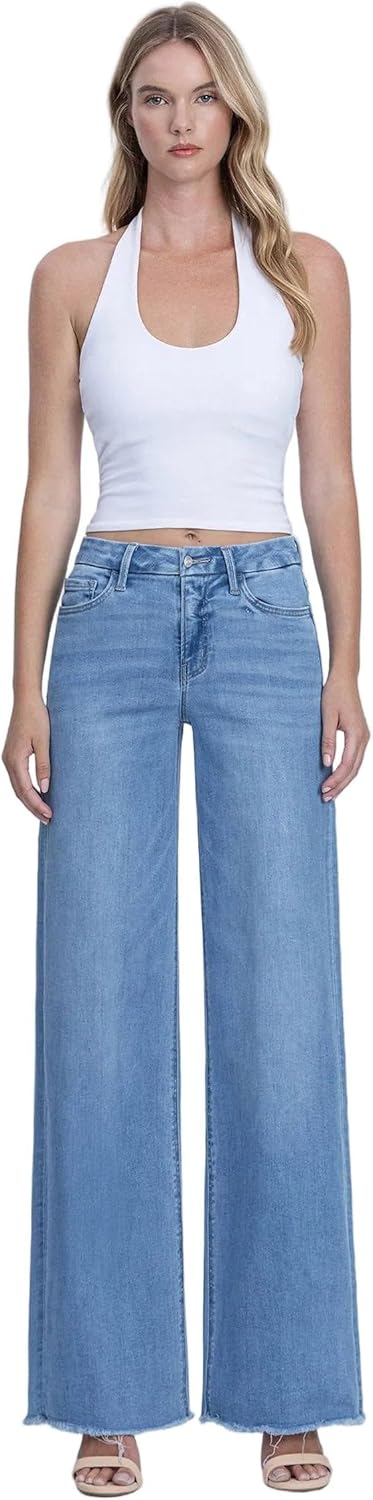 Vervet - High Rise Medium Wash Frayed Hem Wide Leg Jeans (32" Inseam) - LV1682