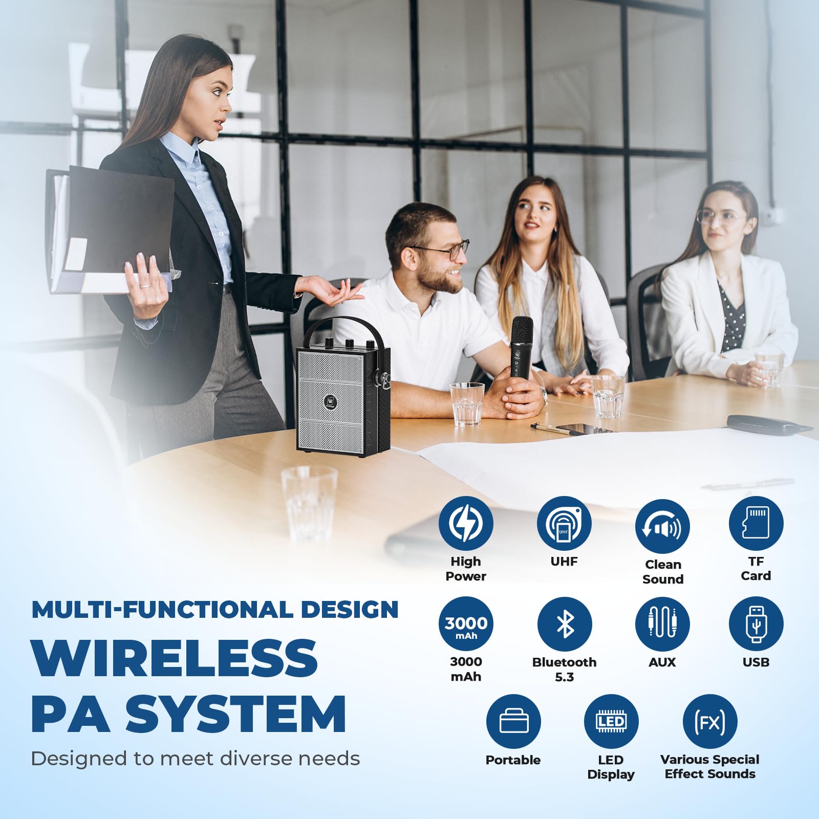 Drahtloser Sprachverstärker mit Handmikrofon, Tragbare Bluetooth-Lautsprechermikrofone mit Lehrern & Events, Kabelloses Karaoke-Mikrofon zum Singen, PA-System mit Echo- & Soundeffekten S98 Pro