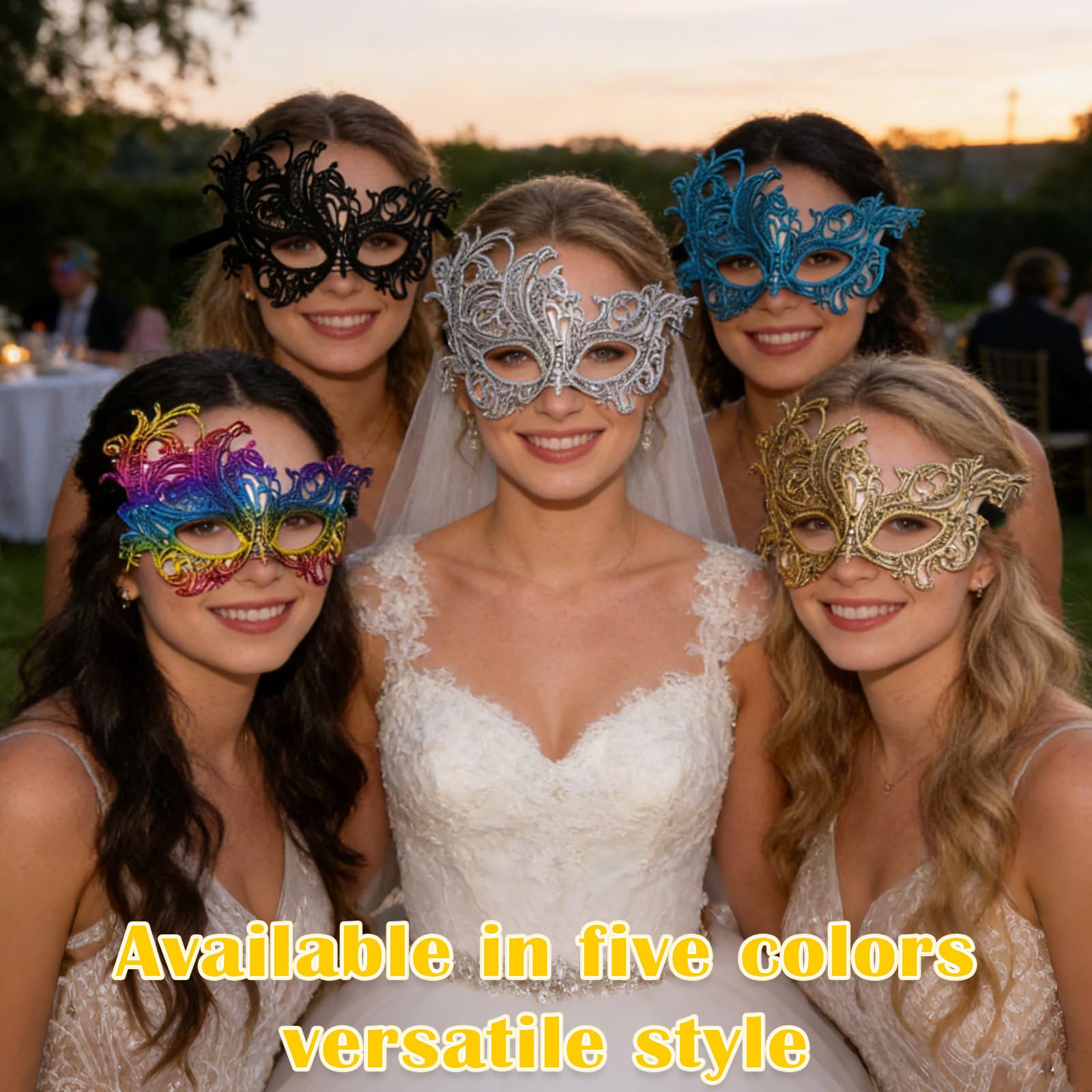 PMELCXD Masquerade Mask Set for Women, 5 Colours Pointed Lace Masks, 21x16cm Venetian Style Eye Masks for Fancy Dress Cosplay - Image 2