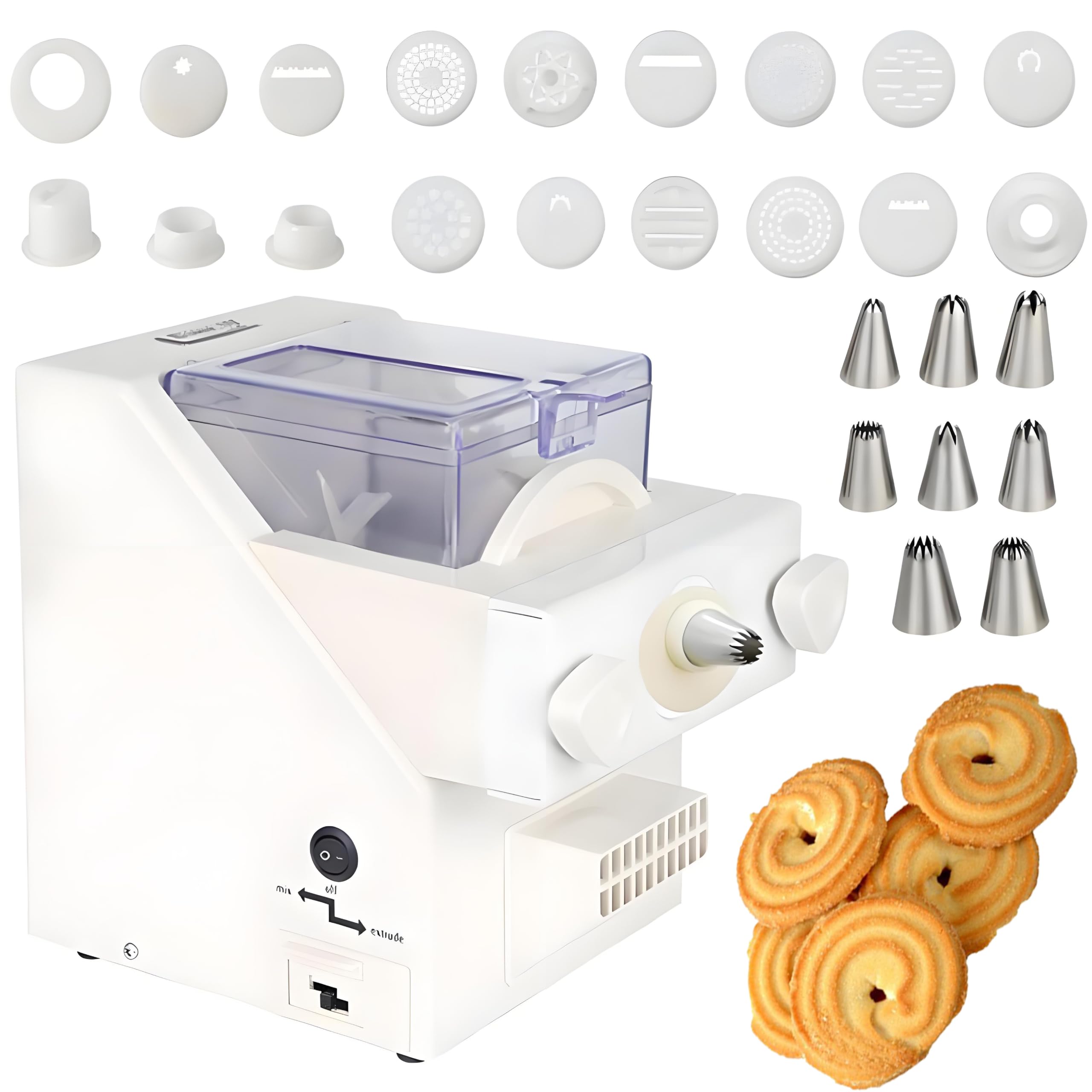 GSHSHOU Electric Cookie Press Biscuit Maker,180w Biscuit Form Maker,Automatic Cookies Making Machine with 8 Replaceable Nozzles,50-60 Rpm/Min Speed,For DIY Baking Biscuit
